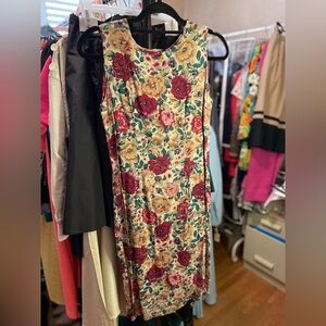 Sag Harbor 90s Floral Dress in Golds and Burgundy